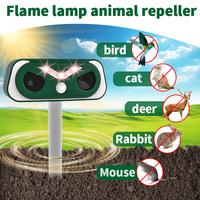 Solar Powered Flame Lamp Animal Repeller - Ultrasonic Bird, Cat, Deer, Rabbit &amp; Rodent Deterrent