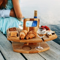 Sycamore Log Color Portable Wooden Picnic Table - Wine Glass &amp; Snack Holder