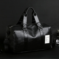 Black Men&#39;s Large-Capacity PU Leather Gym Bag - Travel, Shoulder, and Duffel Bag for Fitness and Yoga