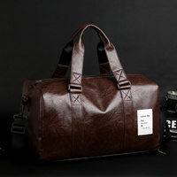 Brown Men&#39;s Large-Capacity PU Leather Gym Bag - Travel, Shoulder, and Duffel Bag for Fitness and Yoga