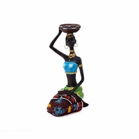 Blue European Resin African Woman Candle Holders - Decorative Tabletop Candle Stands for Coffee Bars &amp; Home Decor