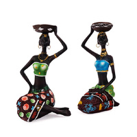 European Resin African Woman Candle Holders - Decorative Tabletop Candle Stands for Coffee Bars &amp; Home Decor