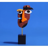 Brown Modern Abstract Face Sculpture - Colorful Resin Art Statue for Home &amp; Office Decor