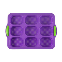 Purple Silicone Mini Bread Loaf Baking Mold - Non-Stick 8-Cavity Bakeware Pan with Handles for Baking Cakes and Bread