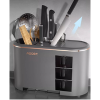 Grey All-in-One Kitchen Knife and Utensil Holder - Multi-Functional Organizer with Storage Drawers
