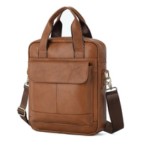 Light Brown Men&#39;s Genuine Leather Shoulder Bag - Vintage Business Briefcase