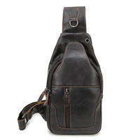 Black Men&#39;s Leather Sling Backpack - Casual Crossbody Chest Bag