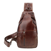 Brown Men&#39;s Leather Sling Backpack - Casual Crossbody Chest Bag