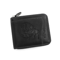 Black Men&#39;s Leather Wallet with Zipper and Horse Embossed Design -  Compact and Stylish