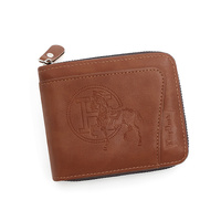 Brown Men&#39;s Leather Wallet with Zipper and Horse Embossed Design -  Compact and Stylish