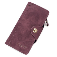 Red Women&#39;s Long Zipper Wallet with Button Closure - PU Leather Multi-Compartment Clutch Purse
