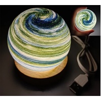 Aurora LED Planet Night Light with Wooden Base, USB Rechargeable