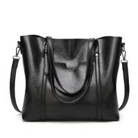Black Fashionable Soft Leather Women&#39;s Handbag, Large Capacity Shoulder &amp; Crossbody Tote, Casual Bucket Bag