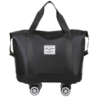 Black Large Capacity Travel Bag with Expandable Design, Waterproof &amp; Wet-Dry Separation, 360° Spinner Wheels - Ideal for Students, Business, and Mater