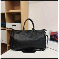 Black Solid Color Unisex Large Capacity Fitness Bag – Leather Sports Bag, Crossbody Travel Bag, Gym and Luggage Handbag