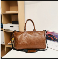 Brown Solid Color Unisex Large Capacity Fitness Bag - Leather Sports Bag, Crossbody Travel Bag, Gym and Luggage Handbag