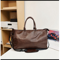 Dark Brown Solid Color Unisex Large Capacity Fitness Bag - Leather Sports Bag, Crossbody Travel Bag, Gym and Luggage Handbag