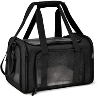 L Black Portable Foldable Pet Carrier Bag - Large Capacity Travel Carrier for 2 Small Pets, Comfortable and Stylish Cat Backpack, Foldable &amp; Easy to C