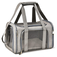 XL Grey Portable Foldable Pet Carrier Bag - Large Capacity Travel Carrier for 2 Small Pets, Comfortable and Stylish Cat Backpack, Foldable &amp; Easy to C