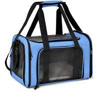 L Blue Portable Foldable Pet Carrier Bag - Large Capacity Travel Carrier for 2 Small Pets, Comfortable and Stylish Cat Backpack, Foldable &amp; Easy to Ca