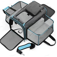 Gray Blue Foldable Portable Pet Carrier Bag - Large Capacity Travel Backpack for Cats and Small Dogs, Expandable Car Pet Bag, Handheld Pet Carrier for
