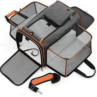 Gray Orange Foldable Portable Pet Carrier Bag - Large Capacity Travel Backpack for Cats and Small Dogs, Expandable Car Pet Bag, Handheld Pet Carrier f