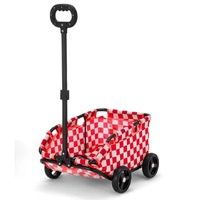 Red Lattice Compact Foldable Pet Stroller for Dogs and Cats - Lightweight Travel Pushchair for Small Pets, Teddy Dogs, and Cats - Portable and Collaps