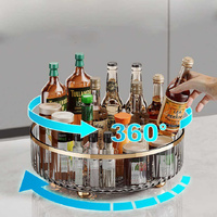 Grey Luxury Rotating Storage Rack - Transparent Spice Organizer &amp; Condiment Holder for Kitchen and Living Room, Desktop Rotating Tray for Efficient St
