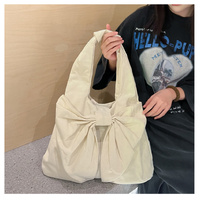 White Women&#39;s Bowknot Shoulder Bag - New Sweet Style, Large Capacity Canvas Tote Bag, Commuter Single Shoulder Handbag