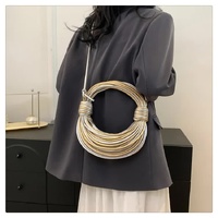 Golden And Sliver Fashionable Candy Color Handbag - Crossbody Women&#39;s Woven Bag with Unique Line Design