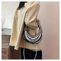 Black And White Fashionable Candy Color Handbag - Crossbody Women&#39;s Woven Bag with Unique Line Design