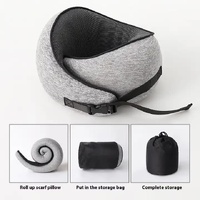 Light Gray Buckle Tape Memory Foam U-Shaped Neck Pillow - Snail Travel Cushion for Airplane, Office Nap, and Travel - Adjustable with Magnetic Therapy