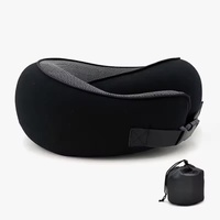 Black Buckle Tape Memory Foam U-Shaped Neck Pillow - Snail Travel Cushion for Airplane, Office Nap, and Travel - Adjustable with Magnetic Therapy Clot