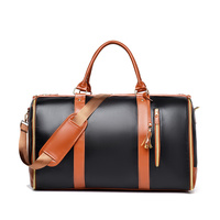 Black And Brown  PU Leather Foldable Garment Bag, Women&#39;s Travel Duffel with Suit Carrier, Multi-Function Storage
