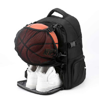 Black Large Capacity Sports Backpack, Waterproof Basketball &amp; Soccer Bag, Separate Shoe Compartment, Student Backpack