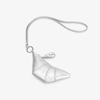 Silver Cute Crossbody Coin Purse | Mini Croissant Design Shoulder Bag | Small PU Leather Portable Makeup &amp; Earphone Pouch