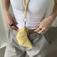 Yellow Cute Crossbody Coin Purse | Mini Croissant Design Shoulder Bag | Small PU Leather Portable Makeup &amp; Earphone Pouch