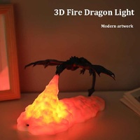 Red Fire Dragon 3D Printed LED Dragon Flame Night Light – Unique Decorative Lamp for Desk, Bedroom &amp; Gift Ideas