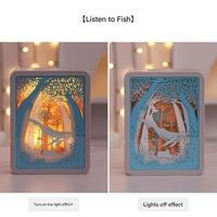 Listening To Fish Style 3D Paper Carving Night Light - USB Or Battery Powered Decorative Bedside Lamp | Atmosphere Lamp for Bedroom | Creative Starry 