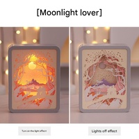Moonlight Lovers 3D Paper Carving Night Light - USB Or Battery Powered Decorative Bedside Lamp | Atmosphere Lamp for Bedroom | Creative Starry Night a