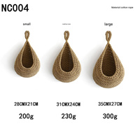 Khaki 3-Piece Wall-Mounted Cotton Rope Storage Baskets – Large, Medium, and Small Hand-Woven Fruit/Vegetable/Storage Nets (Large weight 300g, Medium w