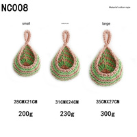 Green And Pink 3-Piece Wall-Mounted Cotton Rope Storage Baskets – Large, Medium, and Small Hand-Woven Fruit/Vegetable/Storage Nets (Large weight 300g,