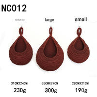 Red 3-Piece Wall-Mounted Cotton Rope Storage Baskets – Large, Medium, and Small Hand-Woven Fruit/Vegetable/Storage Nets (Large weight 300g, Medium wei