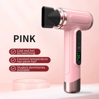 Pink wireless Hair Dryer with Cold &amp; Hot Air, Portable Large-Capacity Rechargeable Ionic Dryer, Fast-Drying, Lightweight and Compact for Home and Trav