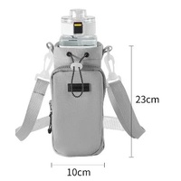 Grey Portable Outdoor Water Bottle Holder Bag with Adjustable Shoulder Strap, Nylon Waterproof Material, 121g Lightweight, 23cm Height for Travel and 