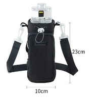Black Portable Outdoor Water Bottle Holder Bag with Adjustable Shoulder Strap, Nylon Waterproof Material, 121g Lightweight, 23cm Height for Travel and