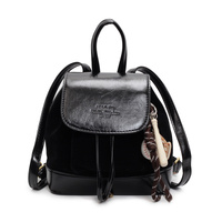 Black Vintage Suede Women&#39;s Mini Backpack - New Fashionable Travel Book Bag with Decorative Charm