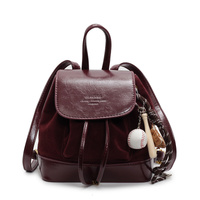 Claret Vintage Suede Women&#39;s Mini Backpack - New Fashionable Travel Book Bag with Decorative Charm