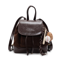 Brown Vintage Suede Women&#39;s Mini Backpack - New Fashionable Travel Book Bag with Decorative Charm