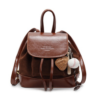 Light Brown Vintage Suede Women&#39;s Mini Backpack - New Fashionable Travel Book Bag with Decorative Charm